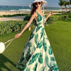 リゾートワンピース ロング丈 ノースリーブ 背中あきデザイン ハワイ グアム 沖縄旅行 30代 40代 50代対応 肩だしOK 夏バカンス マキシ丈Aライン