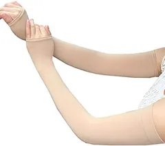 BEYANE アームカバー 無地 アームウォーマー 日焼け防止 伸縮 ベージュ 肌色 タトゥー隠し( ベージュ,  指穴あり)