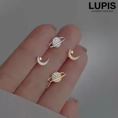 ピアス レディース ギャラクシー 惑星 三日月 ムーン キラキラ パヴェ ストーン アシンメトリー シンプル 小さめ ルピス v2700