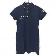 【超美品】パーリーゲイツ 半袖ポロワンピース ネイビー×黒 総柄織生地 胸ロゴ レディース 1(M) ゴルフウェア 2023年モデル PEARLY GATES