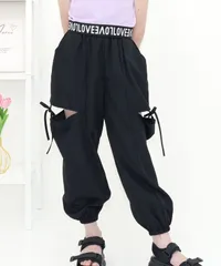 Bee 【OPEN記念特価】カーゴパンツ◇ブラック×カットアウト◇子供服 子ども服 こども服 キッズ 男の子 女の子 ダンス 春 夏 秋 冬  110 120 130 140 150 160