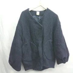 ◇ ⊇ null. ヌル バルーンスリーブ 長袖 ノーカラーコート サイズF ネイビー レディース E 【1410290055854】