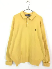 古着 90s Polo Ralph Lauren ワンポイント ソリッド 襟付き コットン ニット セーター 黄 XL 古着 