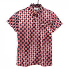 ★値下げ★【超美品】アディダス 半袖ポロシャツ ネイビー×レッド 車総柄 ボタンダウン レディース M/M ゴルフウェア adidas