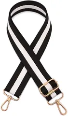 【在庫処分】[SHAARI] ショルダーストラップ ショルダーベルト ショルダーストラップ 太め バッグ用 バッグベルト おしゃれ ストライ プ ブラック/ホワイト/プ ブラック 明るい金色のクラスプ 長さ調節可能 交換ベルト 幅広 ショルダー紐