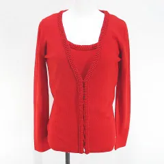エスカーダ ESCADA アンサンブル ツインニット 長袖 カーディガン 半袖 カットソー 絹 シルク 34 赤系 レッド イタリア製 毛 ウールのサムネイル