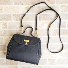 クレージュ ☆ ヴィンテージ 2WAY ショルダーバッグ フランス製 底鋲付 黒 ブラック ハンドバッグ Courreges