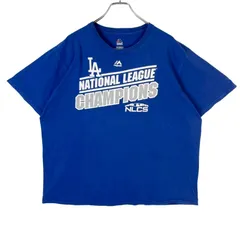 MajesticマジェスティックMLBロサンゼルス・ドジャースDodgers半袖Tシャツ両面プリント野球ベースボールBASEBALLメジャーリーグチームロゴプリント青ブルー白ホワイト2018ナ・リーグチャンピオン大谷翔平vintageヴィンテージ50904