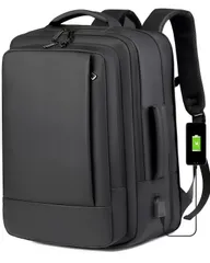 リュック ビジネスリュック メンズ 15.6インチ PC リュックサック 拡張可能 大容量 超軽量 防水 耐衝撃 USB充電ポート 3way バッグ ビジネス 人気 ビジネスリュック 通勤 通学 旅行 出張 男女兼用（ブラック）