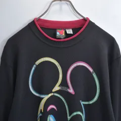 90s MICKEY UNLIMITED ミッキーアンリミテッド Disney ネオン プリント レイヤードネック ロングスリーブ Tシャツ ブラック ヴィンテージ ビンテージ USA アメリカ古着 レディースL相当