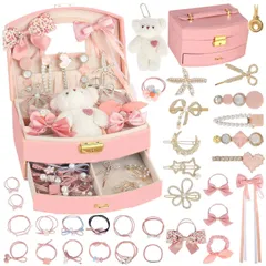 【新着商品】七五三 子供の日 誕生日 入学式 クリスマス 入園式 女の子ギフト ヘアゴム お姫様 ヘアクリップ 大容量 小学生 女の子プレゼント プレゼント ケース付き (Cute ヘアアクセサリーセット bear) CSDmeewin