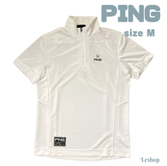 新品・未使用 PING ピン 半袖ジップハイネックシャツ ポリエステルカノコ Mサイズ ホワイト ゴルフウェア