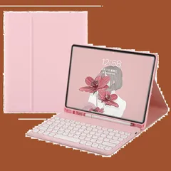 【人気商品】10.9インチ キーボード ケース 丸型キー 可愛い 2022 カラー カラフル アイパッド 丸い 第10世代 分離式 キーボード付き カバー アップル iPad ペンシル 収納可能 (ピンク)
