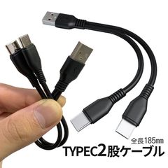 USBタイプC 2股ケーブル 枝分かれ 18cm 黒 シンプル TypeCケーブル typec USB-C 充電ケーブル USB分岐 増設 同時充電 USB タイプCケーブル CEDA18 送料無料 ゆうパケット