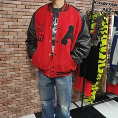 【US古着】90s USA製 DeLONG Stadium Jacket |  90年代 デロング ワッペン スタジャン ウールスタジャン スタジアムジャンパー レッド 赤 ビックサイズ