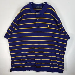 古着 ポロ・ラルフローレン POLO RALPH LAUREN 鹿の子 半袖 ポロシャツ ロゴ 刺繍 大きいサイズ 2ボタン 4XB  パープル系 ボーダー メンズ