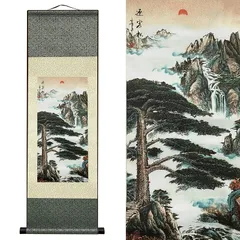 中国絵画名家 唐寅松崖別業図 水墨絵山水絵国画巻物巻き絵