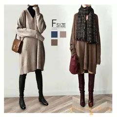 ワンピース Vネック 即購入OK ニットチュニック レディース チュニック 長袖 セーター トップス ニット 秋冬 ニットソー ニットワンピース ゆったりカジュアル ワンピース オシャレ 膝丈 膝上丈 無地 weixz187