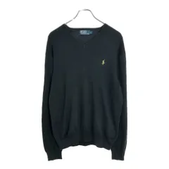 Polo by Ralph Lauren ポロ ラルフローレン Vネック コットンニット セーター ブラック(メンズ L)中古 古着 V5787