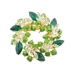 クリスタルバウヒニアブローチ　スーツヴィンテージコサージュ　スーツネックライン留め針　コート用高級ビン　花嫁葉っぱ花輪ブローチ　プチリップ風上品コサージュ （グリーン）