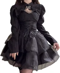 Lady Lazy レディレイジー ゴスロリ ドレス ビスチェ ボレロ スカート 地雷系 コスプレ ひざ上 黒 3点セット(ブラック,  S)