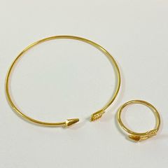 新品 弓矢 ゴールド フリーサイズ ブレスレット リング セット