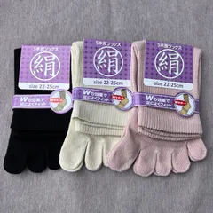 綿絹五本指ソックス22~25cm3色3足入りかかとなし