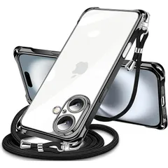 iPhone 16 用 ケース クリア ショルダー iPhone16 用 スマホケース アイフォン16 カバー 肩掛け 斜めかけ 縄掛けケース 透明 TPU 薄型 軽量 耐衝撃 携帯ケース 紐付き 斜めがけ 織りストラップ付き ネックストラップ ショルダー 0
