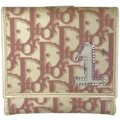 クリスチャンディオール Christian Dior トロッター柄 二つ折り 財布 キャンバス ピンク ホワイト レディース 【中古】のサムネイル