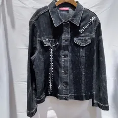 ①【レア】フランス製 デニム ジャケット SUNBLOSSOM リメイク 古着 フリル ビジュー クラッシュ ダメージ Gジャン ジャンパー アウター 羽織 トップス ジーンズ レディース  アンティーク ヴィンテージ 80 90