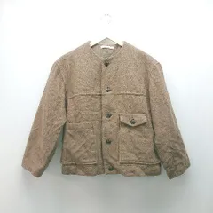◇ ◎ LAITERIE レイトリー 起毛 Uネック ボタン 裏地 ノーカラー 秋冬物 長袖 ジャケット サイズ38 ブラウン レディース E 【1308290006368】