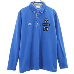 adidas アディダス ゴルフ 長袖 ボタンダウン ポロシャツ M ブルー 鹿の子 メンズ 古着