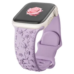 【新着商品】38mm 41mm 45mm 46mm 49mm 44mm レディース 女性、シリコン製交換ベルト バラ花柄彫刻入りバンド コンパチブル コンパチブル アップルウォッチ バンド 10 バンド 9 8 7 アップルウォッチ 6 5 4 3に対応、コン