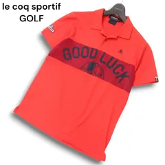 le coq sportif GOLF ルコック スポルティフ ゴルフ 春夏 ロゴ刺繍★ GOOD LUCK プリント 半袖 ポロシャツ Sz.L　メンズ