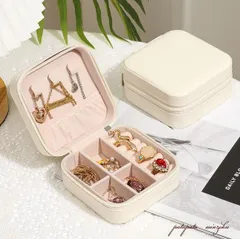 アクセサリーケース  ホワイト  携帯用  収納ボックス  ジュエリーケース  ネックレス  指輪  イヤリング  収納  小物入れ