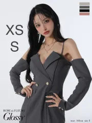 グレー  [GL3933-BE-2507] 4321 XSサイズあり【ROBE de FLEURS Glossy/ローブドフルール グロッシー】 2way/ オフショル/ 長袖/ テーラード/ タイト/ ミニドレス/ キャバドレス