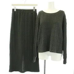 ナノユニバース nano universe セットアップ 上下 ニット セーター 長袖 ケーブル編み スカート タイト ロング F カーキ /TK ■BM