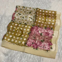 3-2.Christian Dior ディオール　カナージュ&フラワーモチーフ　ロゴチャーム　シルクスカーフ