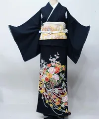 正絹　上質な訪問着　花にか金箔　袷　裄69 正絹単衣訪問着 レンタルフルセット「扇に波花宝尽くし刺繍