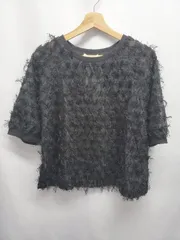 ◇ ⊂ 未使用 Chez toi シェトワ シアー フリンジ 半袖 カットソー サイズF ブラック系 レディース E  【1507230010735】