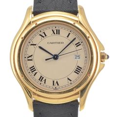 カルティエ CARTIER 887904 パンテール クーガー フィガロ LM デイト K18YG/レザー クォーツ ユニセックス 美品 R#141540