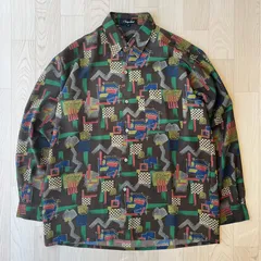 My Club マイクラブ ダークブラウン アートパターン 長袖シャツ 柄シャツ 総柄 派手 レトロ