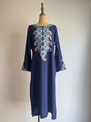 paisley embroidered cotton caftan dress