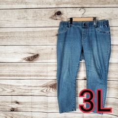 美品 デニムパンツ ジーンズ ジーパン Gパン ボトムス レディース ウエストゴム ポケット付き ボタン付き ストレッチ 3L 3Lサイズ XXL XXLサイズ 2XL 2XLサイズ 青 アオ ブルー 群青色 インディゴ(2652 bbb500)