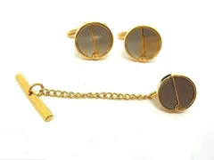■美品■ dunhill ダンヒル カフスボタン カフスリンクス ネクタイピン タイタック 2点セット ゴールド系×シルバー系 DH9535