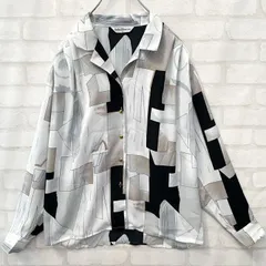 【入手困難】昭和レトロ ヴィンテージ アート 総柄 デザインシャツ 長袖 M相当 90s 90年代 1点物 開襟 オープンカラー 総柄 デザインシャツ レトロシャツ 長袖 シャツ ブラウス