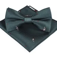 蝶ネクタイ　ポケットチーフ　お洒落柄　格安　2点セット　結婚式　発表会　七五三祝い　パーティー イベント ダンスパーティー バーテンダー　卒業式　卒園式　入学式　入社式　 グリーン　レッド　シルバー　ブラウン 茶色 スーツ ワイシャツ 格安　ワンタッチ チーフ