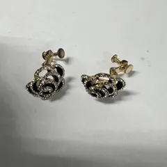 バラモチーフ イヤリング ネジバネ式 ゴールド×ブラック×ラインストーン送料無料・即日発送