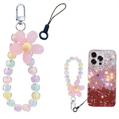 新品 [wuxichiyan] ストラップ スマホ 手首 携帯 多彩なお花 ハンドストラップ 女の子 吊り下げペンダント装飾 落下防止 カラフルビーズ ストラップ リストストラップ ハンドメイド 電話キーチェーンチャーム