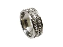 ダブルラインラインストーンステンレスリング　シルバー